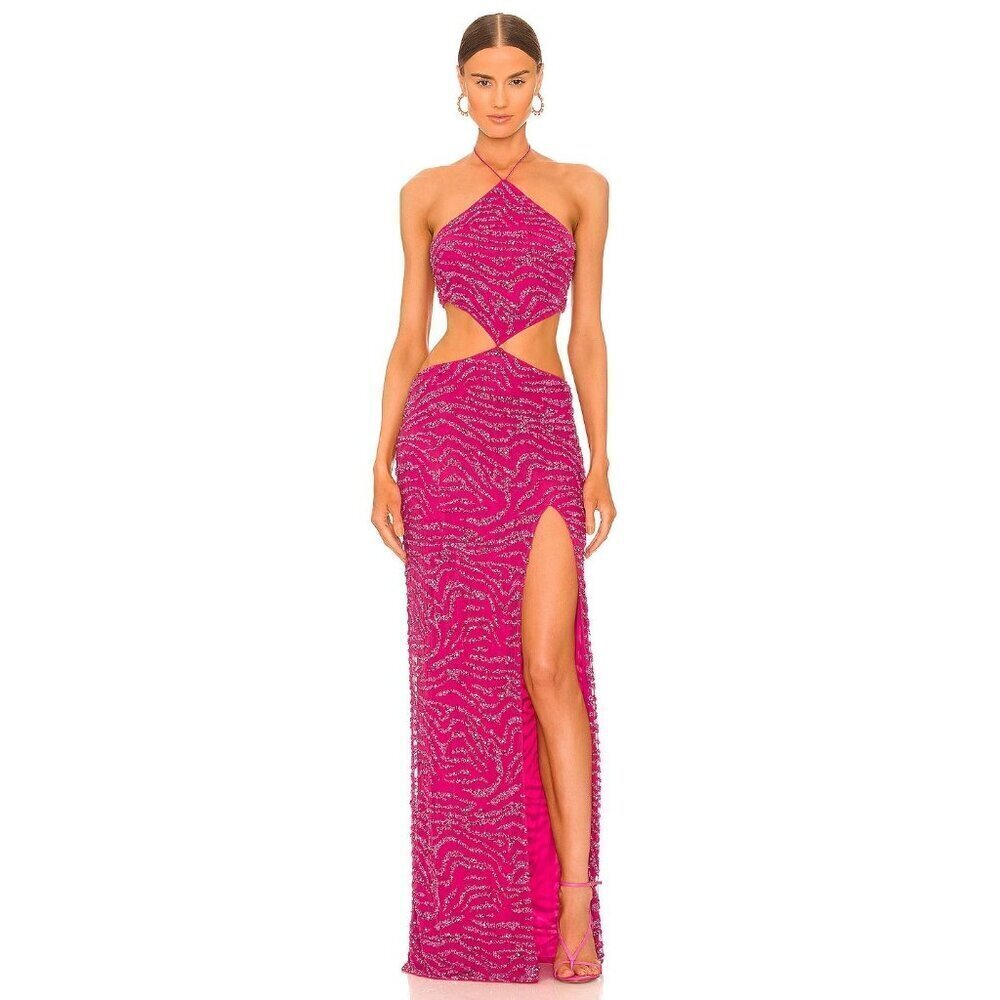 Retrofete Hendrix Dress in Fuchsia Rose Tiger Stripe Large New Long Maxi Gown